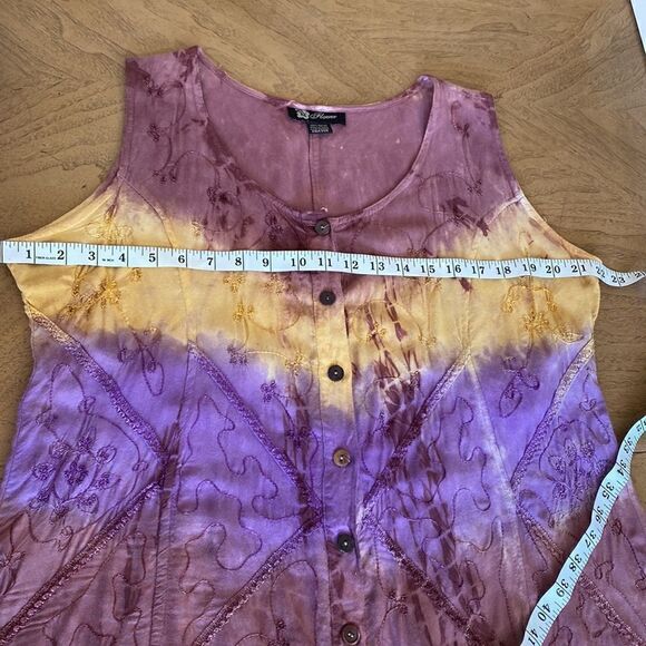 Vintage Flower Brand Yellow and Purple Tie Dye Tunic Dress with Waist Ties - Picture 8 of 13